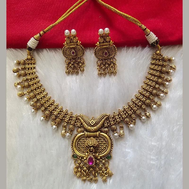 Classic Silver Necklace-Kala Creation Gold Plated Pota Stone Necklace Set