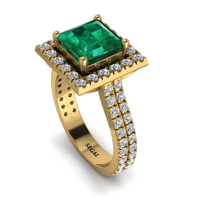 Statement Emerald Ring-Gorgeous Princess Cut Emerald Pave Double Shank Engagement Ring With Hidden Stone - Margot No. 4