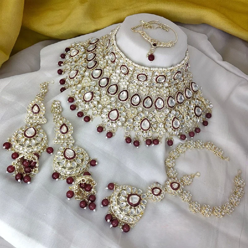 Statement Necklace for Weddings-Gehana Mahal Gold Plated Kundan Stone And Meenakari Semi Bridal Necklace Set