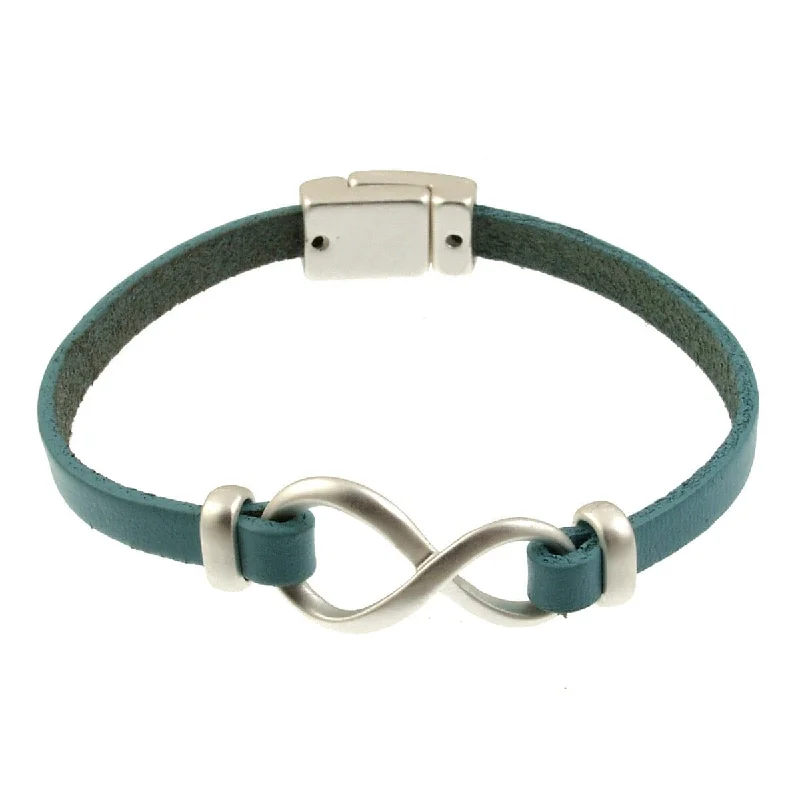 Vintage Leather Bracelets-Matte Silver Turquoise Infinity Bracelet