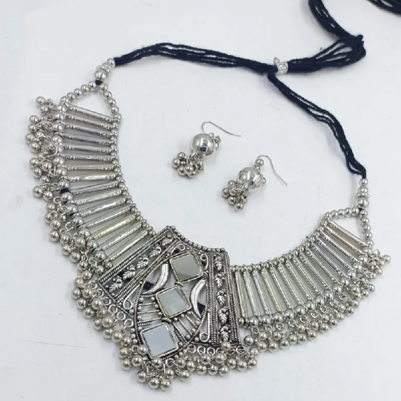 Chunky Gold Necklace-Manisha Jewellery Oxidised Plated Mirror Necklace Set