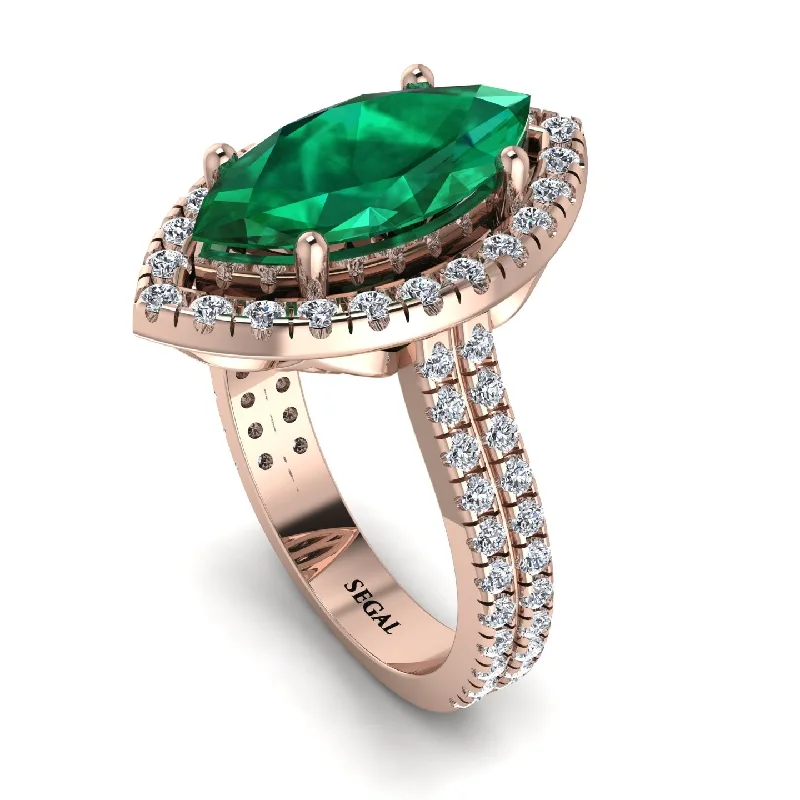 Custom Gold Name Ring-Gorgeous Marquise Cut Emerald Pave Double Shank Engagement Ring With Hidden Stone - Miriam No. 5