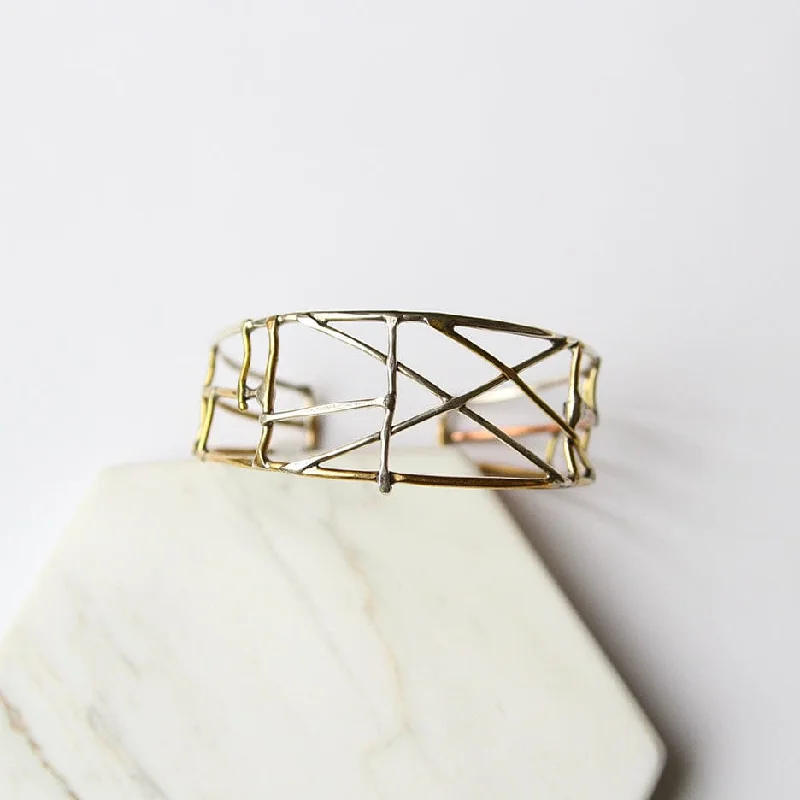 Custom Gold Cuff Bracelets-Mixed Metal Wire Stick Bracelet