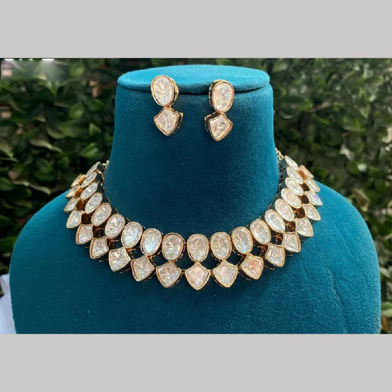 Silver Bar Necklace-Royal Kundan Jewellery Gold Plated Kundan Stone Necklace Set