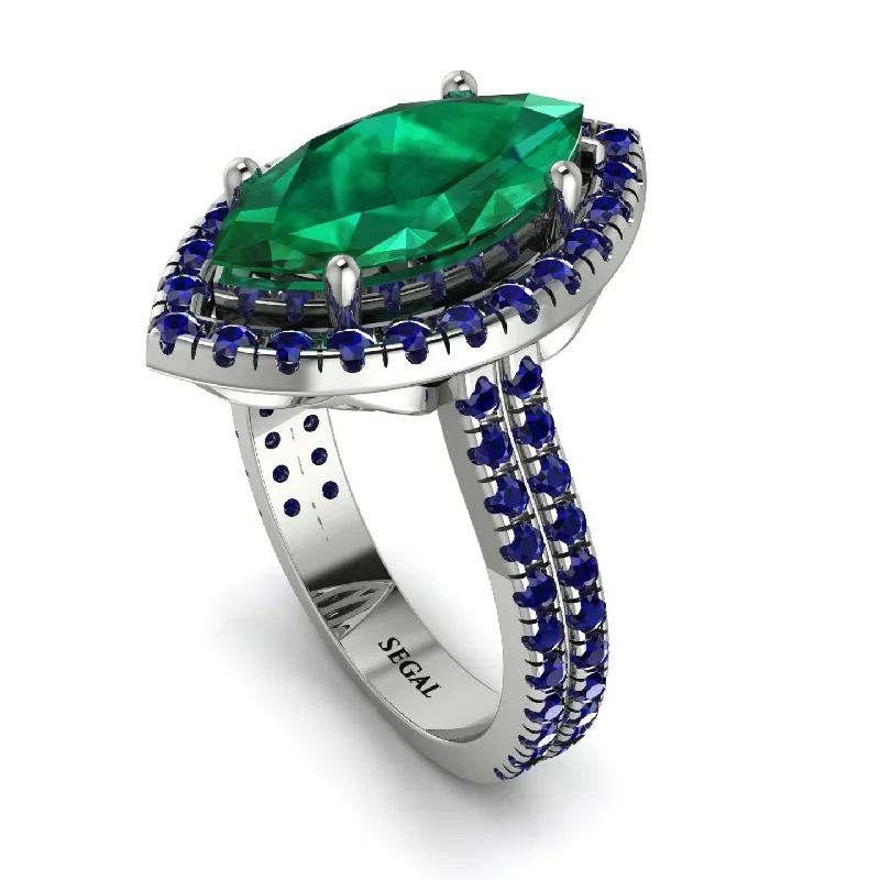 Custom Name Ring-Gorgeous Marquise Cut Emerald Pave Double Shank Engagement Ring With Hidden Stone - Miriam No. 66