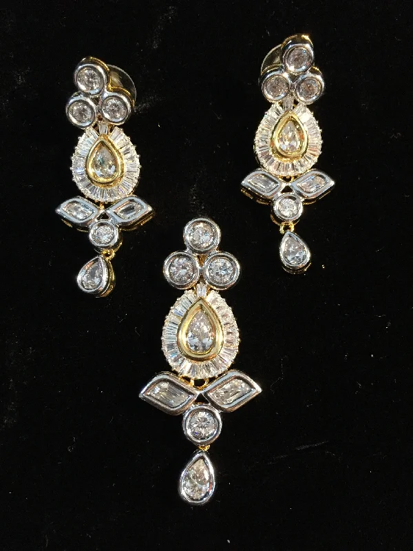 Petite Gold Earrings-CZ Pendant & Earrings Set