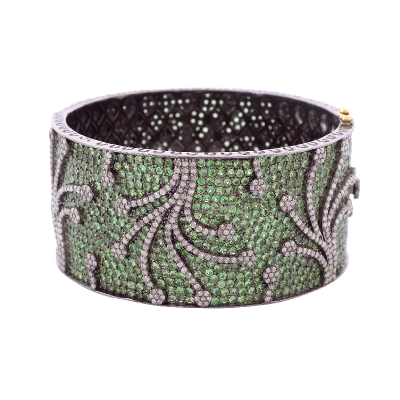 Heavy Silver Bangles-Tsavorite and Diamond Firework Bangle