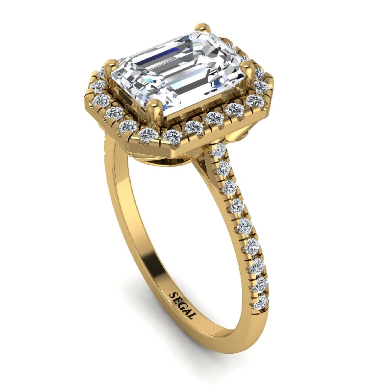 Classic Gold Ring-Gorgeous Emerald Cut Diamond Pave Engagement Ring With Hidden Stone - Veronica No. 1