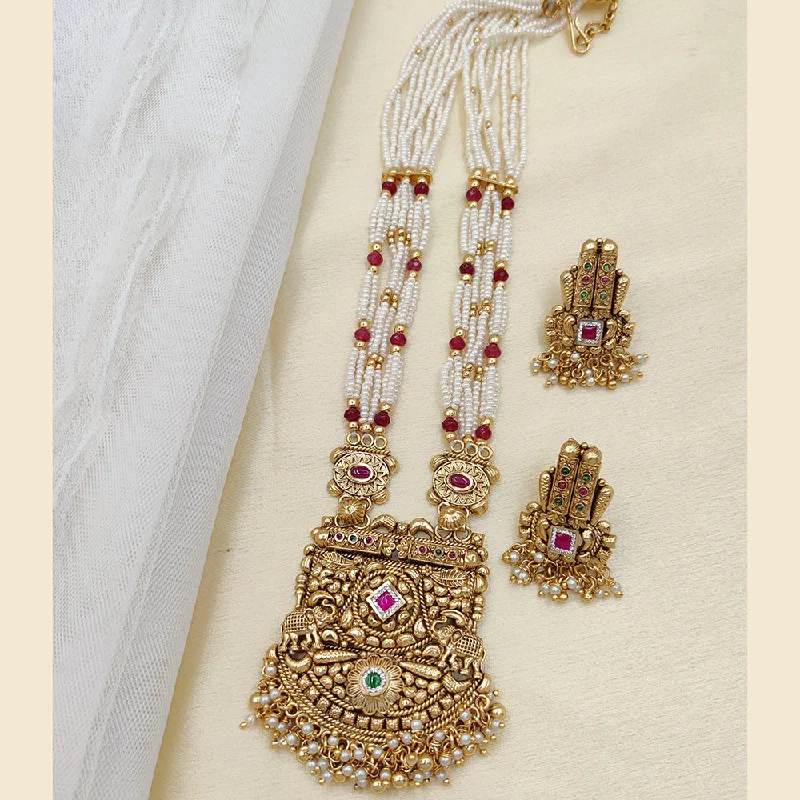 Sterling Silver Necklace-Jewel Addiction Copper Rajwadi Finish Pota Stone And Pearl Long Necklace Set