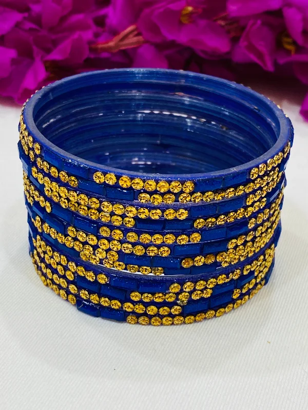 Silver Bangles with Stones-Beautiful Blue Color Stone Design Glass Bangles For Women