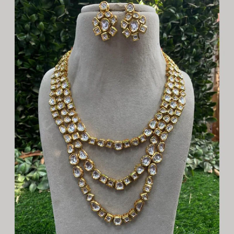 Chunky Silver Necklace-Royal Kundan Jewellery Gold Plated Crystal Stone Necklace Set