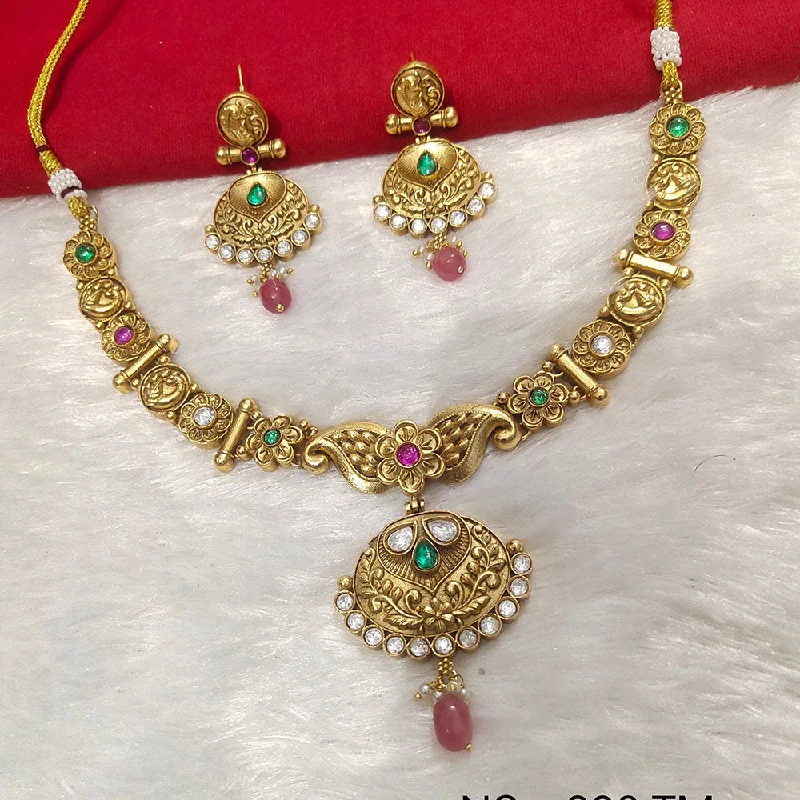 Simple Diamond Pendant Necklace-Kala Creation Gold Plated Pota Stone Necklace Set