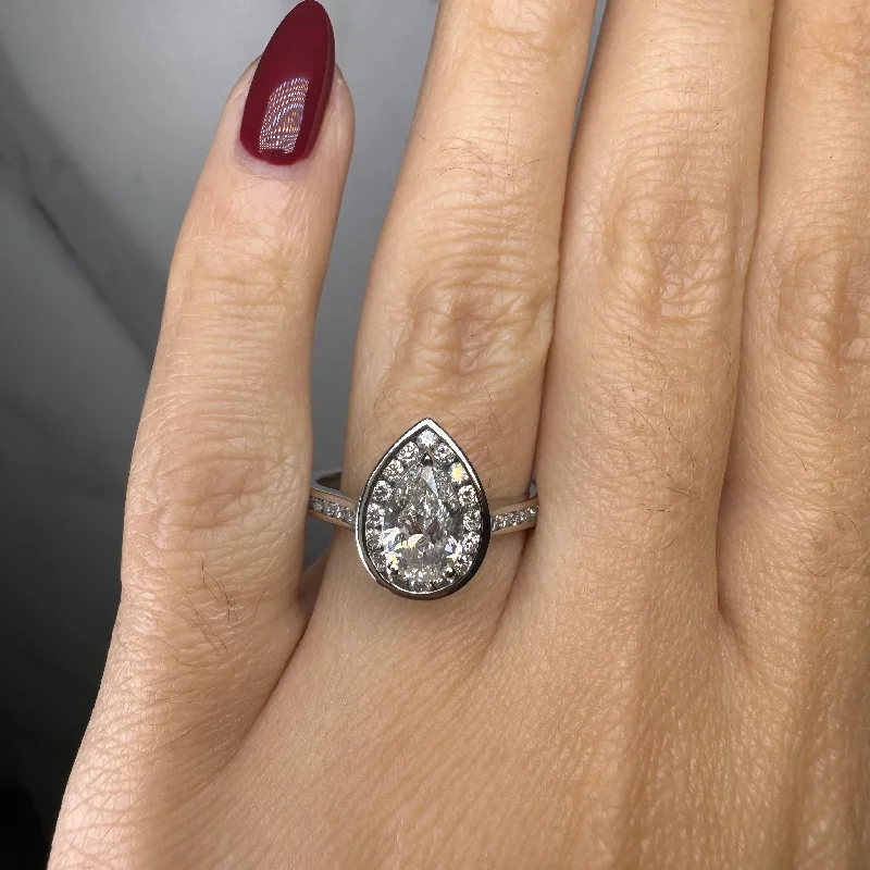 Custom Initial Ring-"Pierre" Pear Cut Halo 2 Carat Diamond Shoulder Engagement Ring