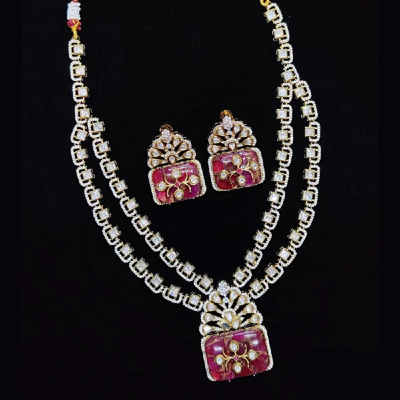 Stylish Pearl Necklace-JCM Gold Plated Polki Kundan Stone Necklace Set