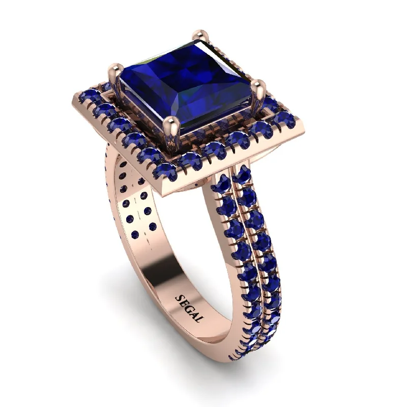 Designer Rose Gold Ring-Gorgeous Princess Cut Sapphire Pave Double Shank Engagement Ring With Hidden Stone - Margot No. 74