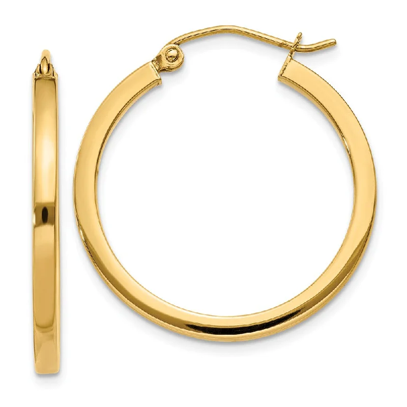 Zodiac Sign Earrings-2mm, 14k Yellow Gold, Polished Square Tube Hoops, 25mm (1 Inch)