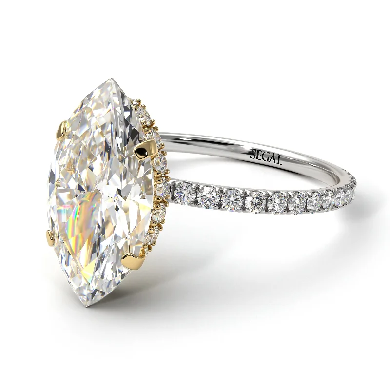 Large Statement Ring-Two Tones Hidden Halo Marquise Diamond Engagement Ring - Journey No. 77