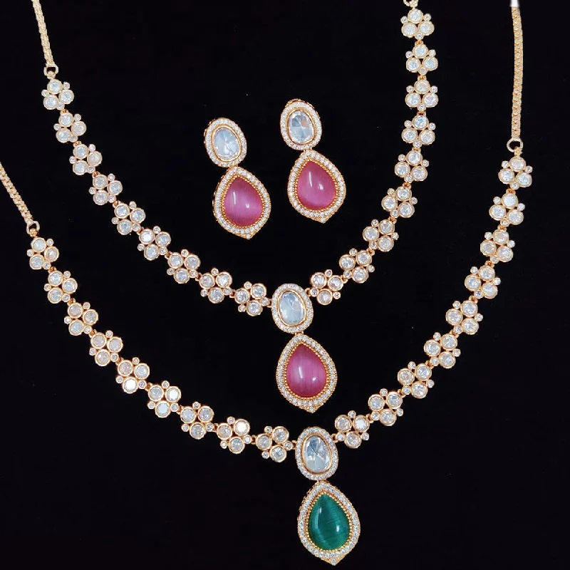 Blue Sapphire Necklace-JCM Polki Kundan Stone Necklace Set