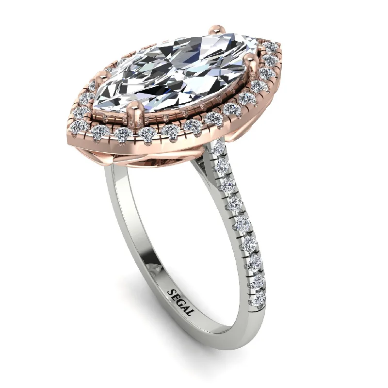 Sterling Silver Ring-Two Tones Gorgeous Marquise Cut Diamond Pave Engagement Ring With Hidden Stone - Miriam No. 78