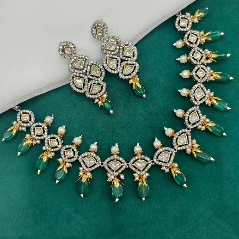 Classy Silver Necklace-Royal Kundan Jewellery Gold Plated AD  Stone Necklace Set