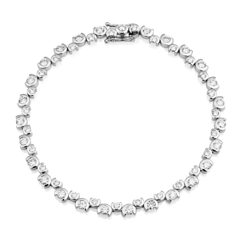 Handcrafted Beaded Bracelets-Berry's 18ct White Gold Wave Diamond Part Rub Over Set Bracelet