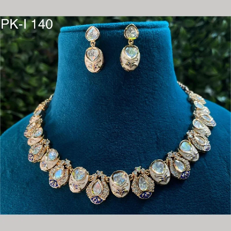 Vintage Inspired Necklace-Royal Kundan Jewellery Gold Plated Kundan Stone Necklace Set