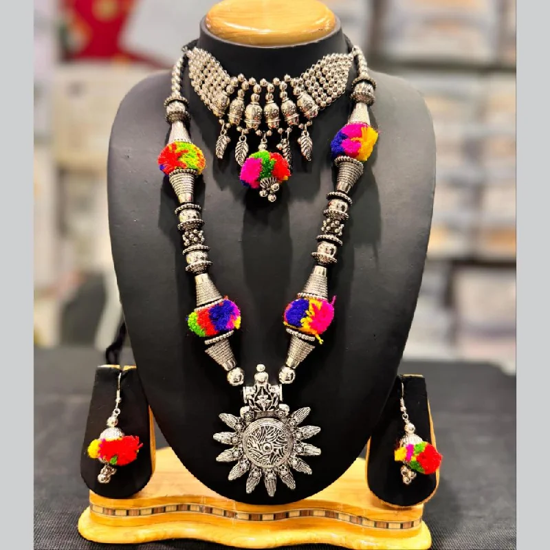 Fashionable Gold Necklace-Manisha Jewellery Oxidised Plated Pom Pom Necklace Set