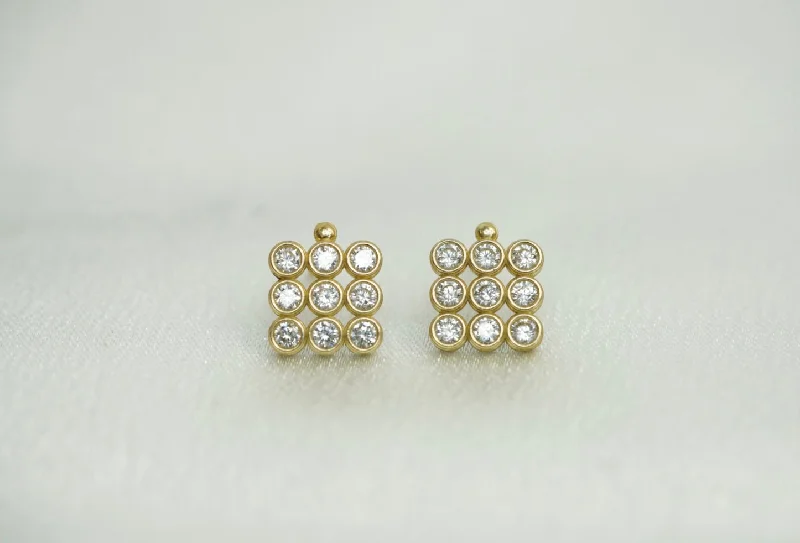 Gold and Pearl Earrings-10k Three Line Crystals Stud Earrings