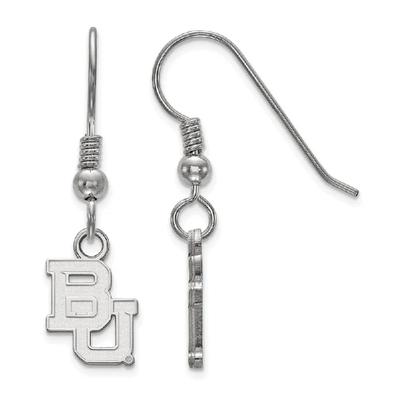 Designer Silver Earrings-Sterling Silver Baylor University XS (Tiny) Dangle Wire Earrings