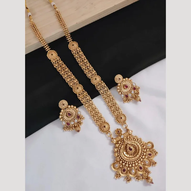 Elegant Turquoise Necklace-Manisha Jewellery Gold Plated Pota Stone And Pearls Long Necklace Set