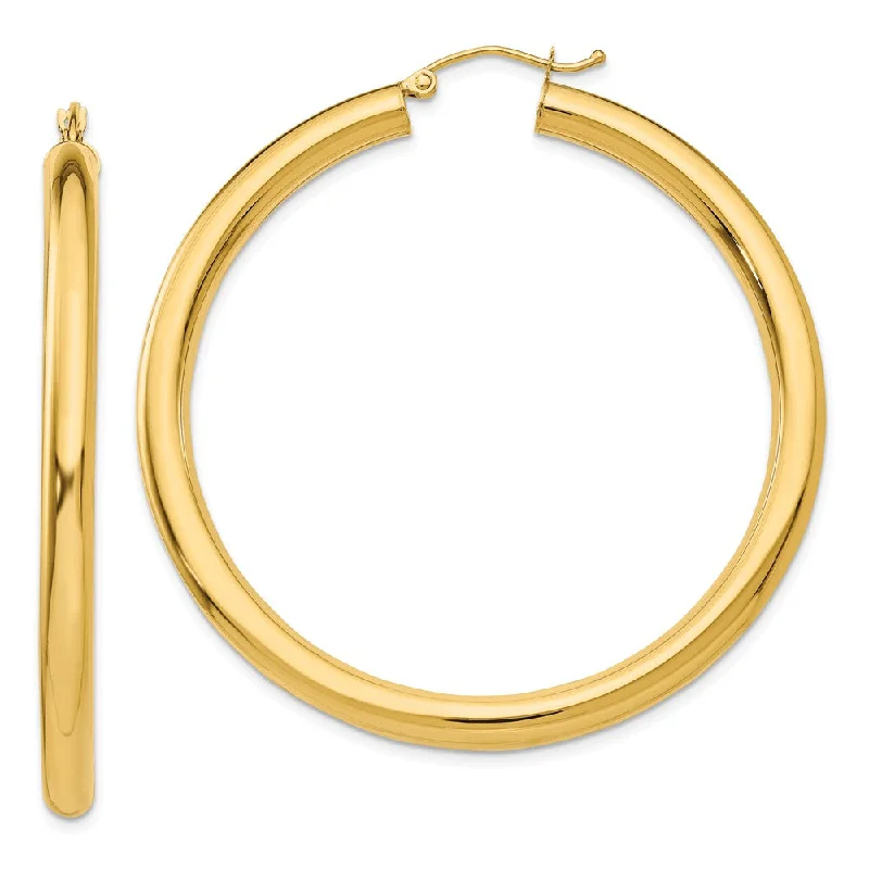 Geometric Hoop Earrings-4mm, 14k Yellow Gold Classic Round Hoop Earrings, 50mm (1 7/8 Inch)