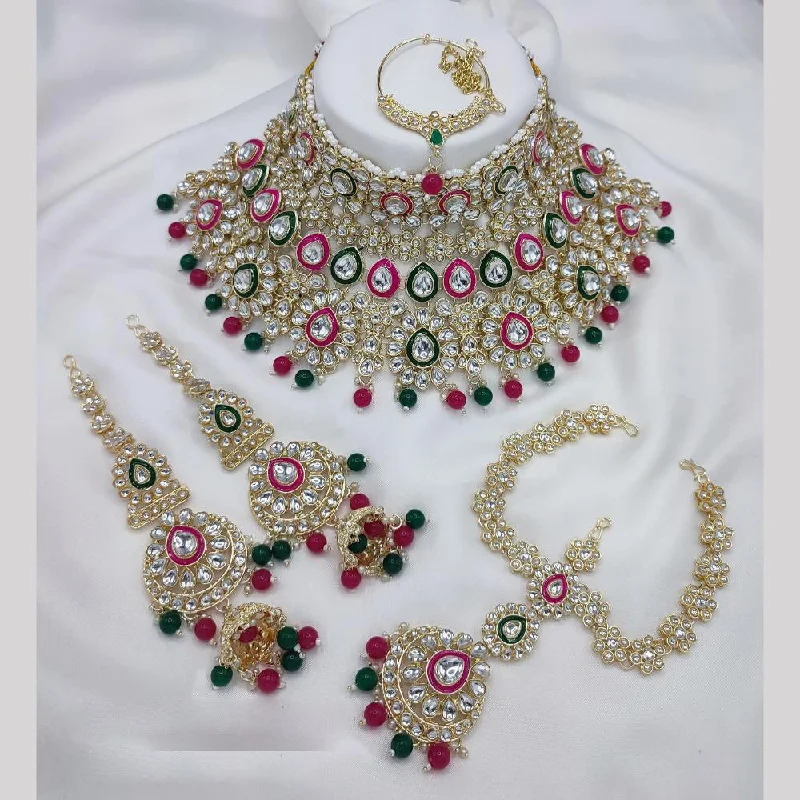 Custom Diamond Necklace-Manisha Jewellery Gold Plated Kundan Stone And Pearls Meenakari Choker Necklace Set