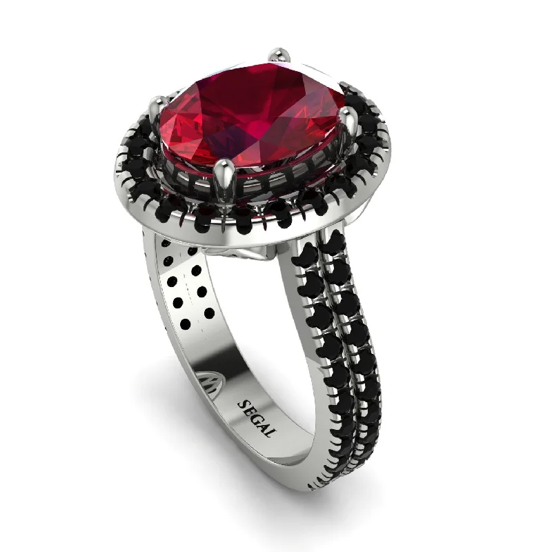 Wedding Engagement Ring Set-Gorgeous Oval Cut Ruby Pave Double Shank Engagement Ring With Hidden Stone - Phoebe No. 42