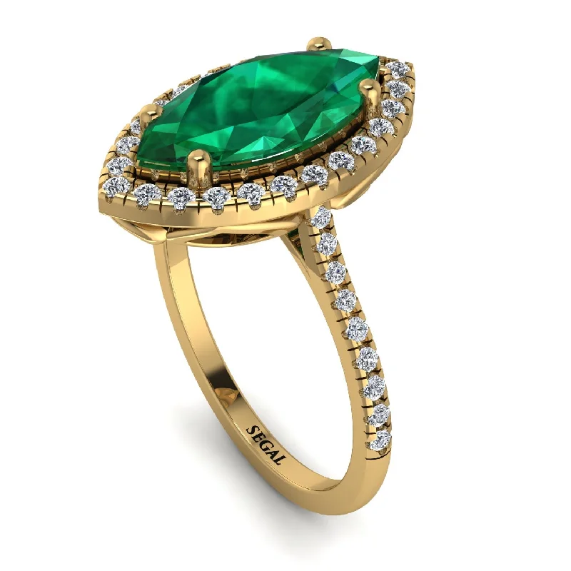 Classic Diamond Wedding Band-Gorgeous Marquise Cut Emerald Pave Engagement Ring With Hidden Stone - Miriam No. 4