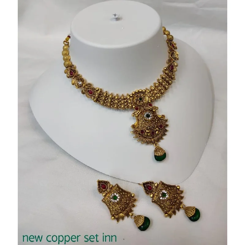 Gold Rope Necklace-Akruti Collection Copper Gold Plated Pota Stone Necklace Set