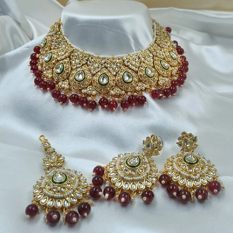 Personalized Pendant Necklace-Gehana Mahal Gold Plated Kundan Stone Choker Necklace Set