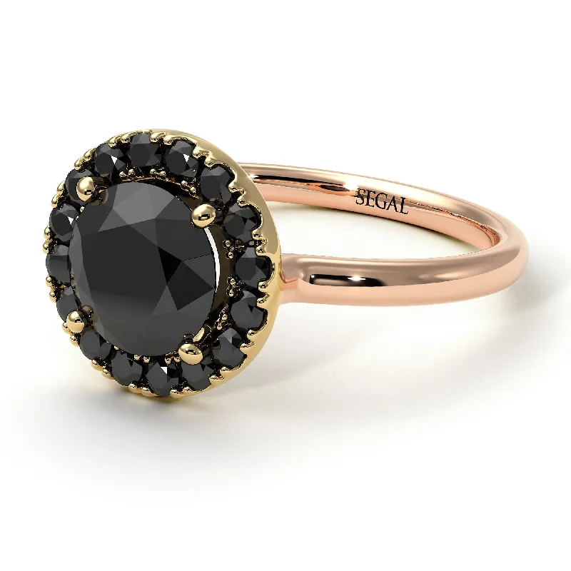 Luxury Gold Ring Set-Two Tones 1ct Round Black Diamond Engagement Ring - Natalia No. 79