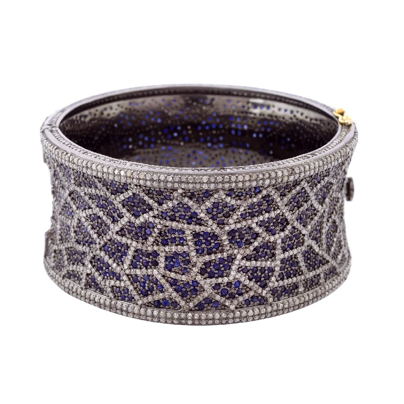 Luxury Diamond Bangles-Mosaic Sapphire and Diamond Pave Bangle