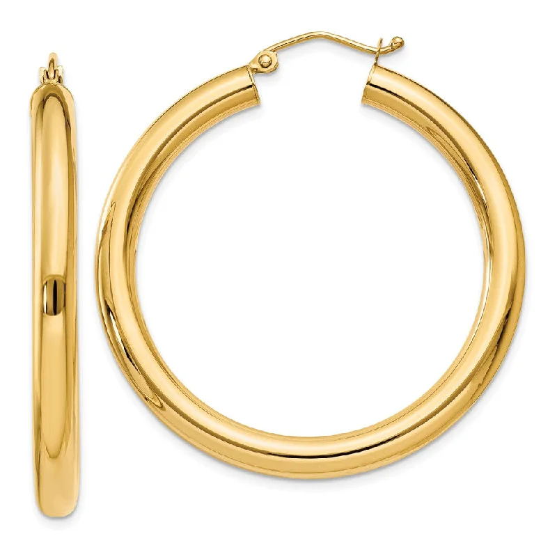 Geometric Drop Earrings-4mm, 14k Yellow Gold Classic Round Hoop Earrings, 40mm (1 1/2 Inch)