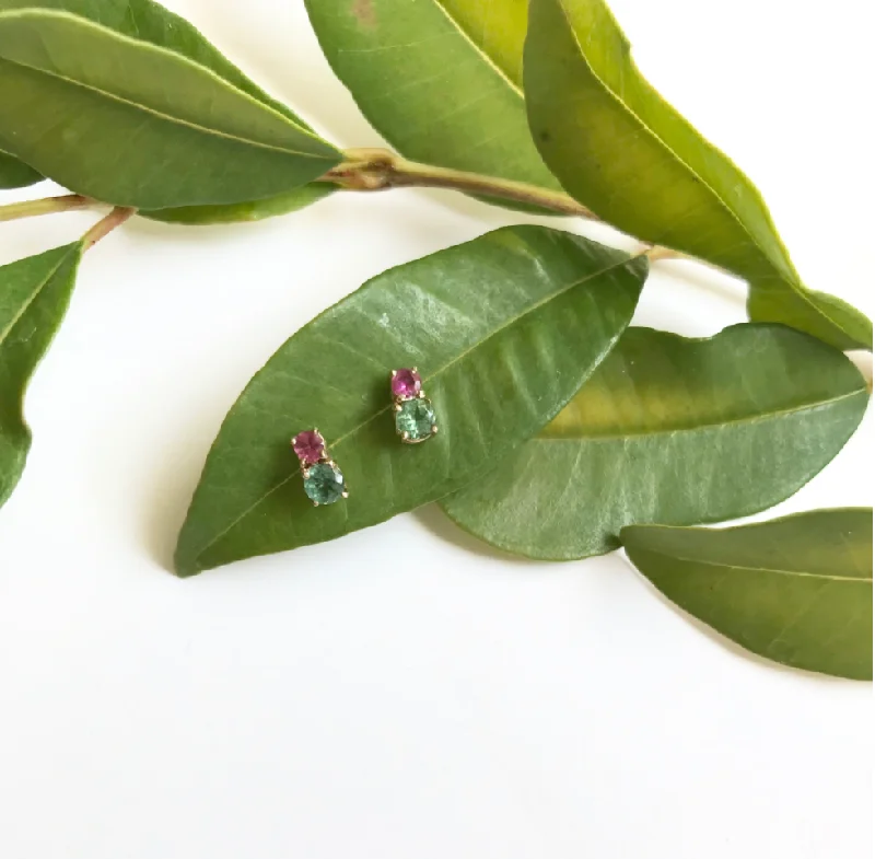 Feather Earrings-Watermelon Tourmaline studs