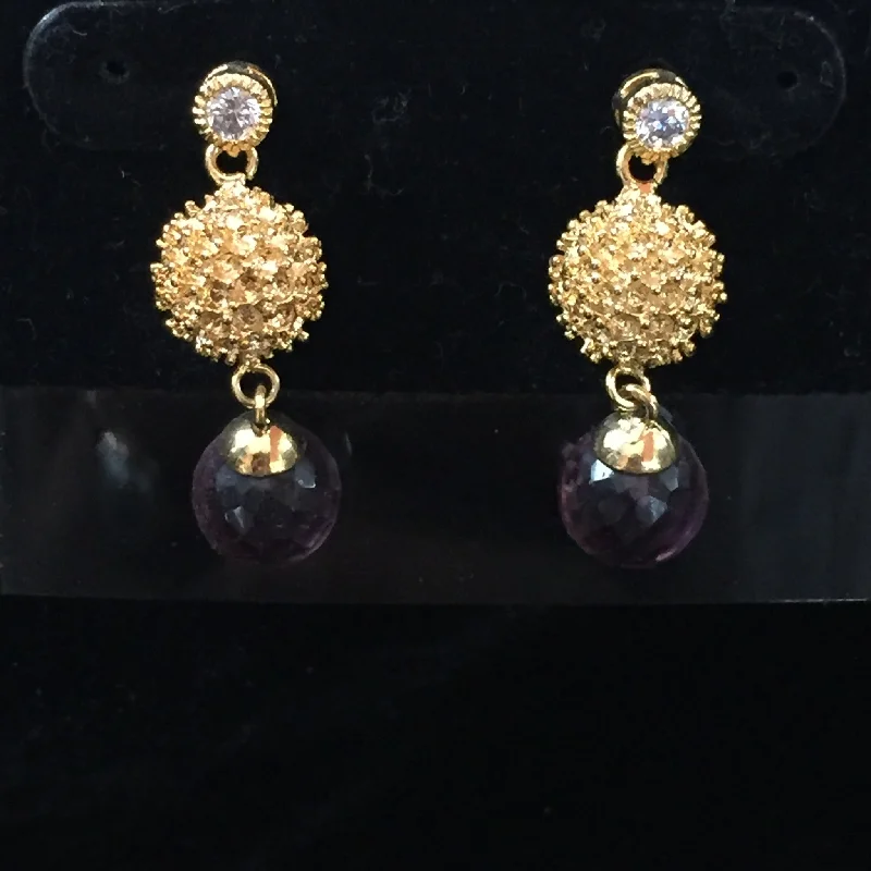 Textured Gold Earrings-CZ Earrings