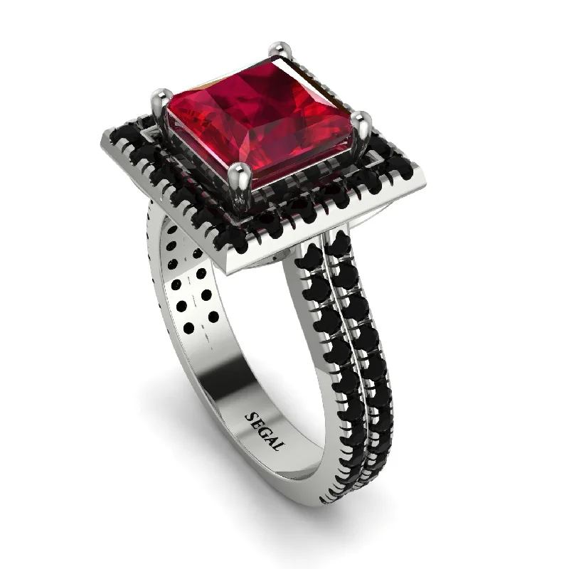 Men's Gold Ring-Gorgeous Princess Cut Ruby Pave Double Shank Engagement Ring With Hidden Stone - Margot No. 42