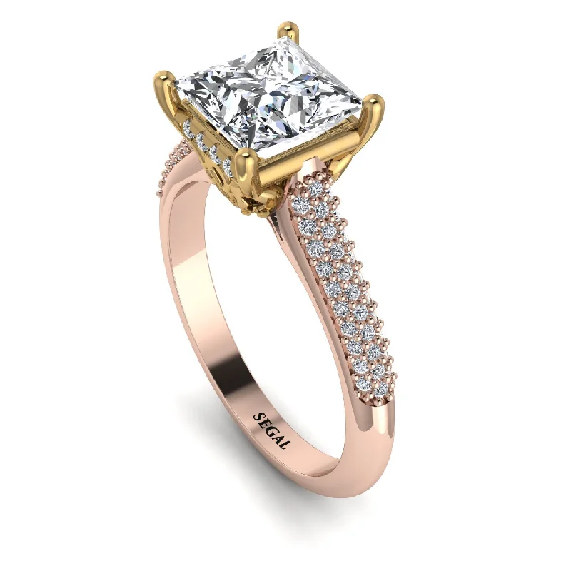 Men's Gold Ring-Two Tones Luxury Pave Princess Cut Diamond Engagement Ring With Hidden Stone - Sabrina No. 76