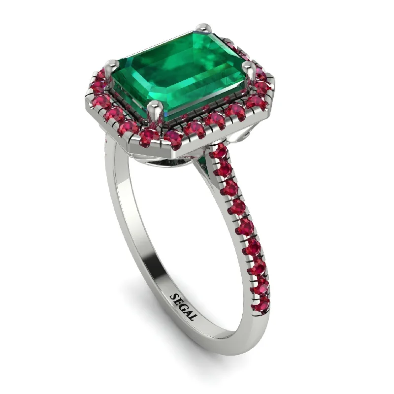 Simple Stacking Ring-Gorgeous Emerald Cut Emerald Pave Engagement Ring With Hidden Stone - Veronica No. 51