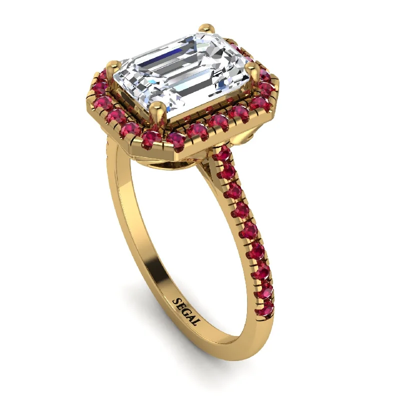 Luxury Ruby Ring-Gorgeous Emerald Cut Diamond Pave Engagement Ring With Hidden Stone - Veronica No. 46