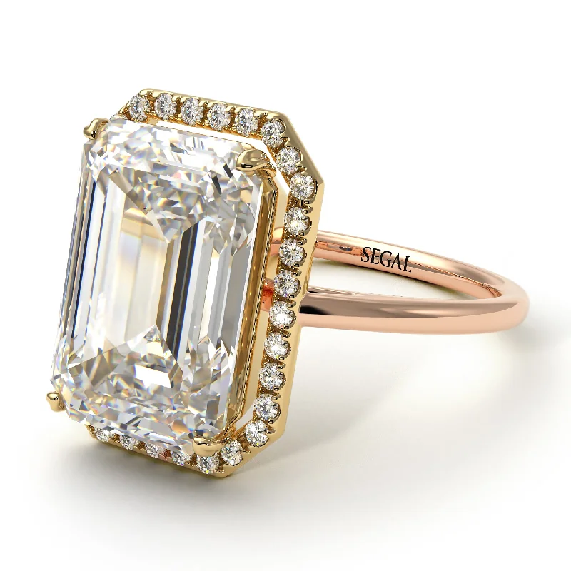 Birthstone Ring for Mom-Two Tones Halo Emerald Cut Halo Diamond Engagement Ring - Izabella No. 76