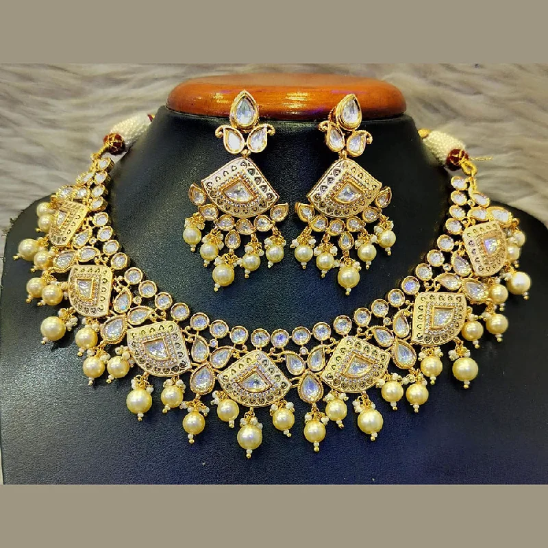 Chunky Bead Necklace-Jain Jewellers Gold Plated Polki Kundan Stone And Beads Meenakari Necklace Set