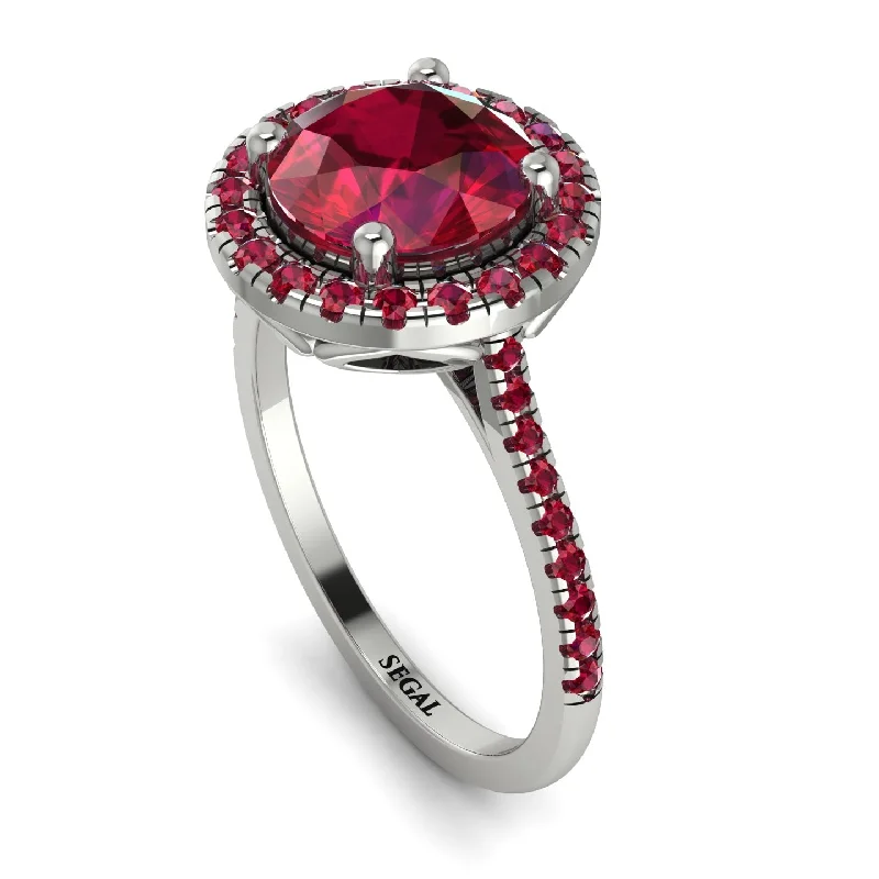 Promise Ring for Her-Gorgeous Round Cut Ruby Pave Engagement Ring With Hidden Stone - Ellen No. 57