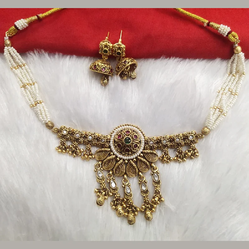 Luxury Gold Necklace-Kala Creation Gold Plated Pota Stone And Pearl Necklace Set