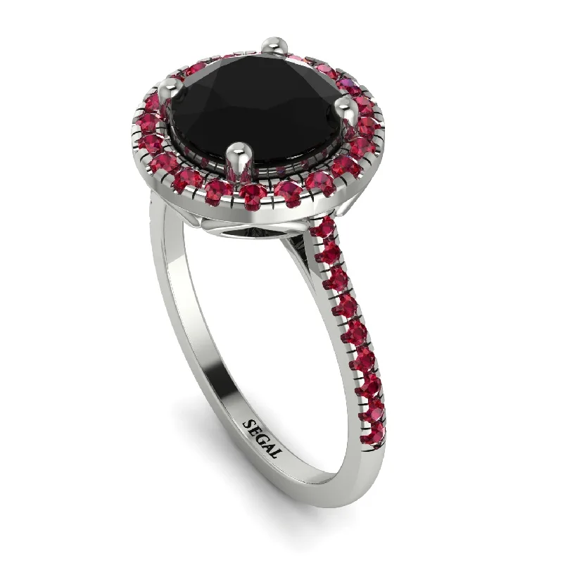 Sterling Silver Ring-Gorgeous Round Cut Black Diamond Pave Engagement Ring With Hidden Stone - Ellen No. 54